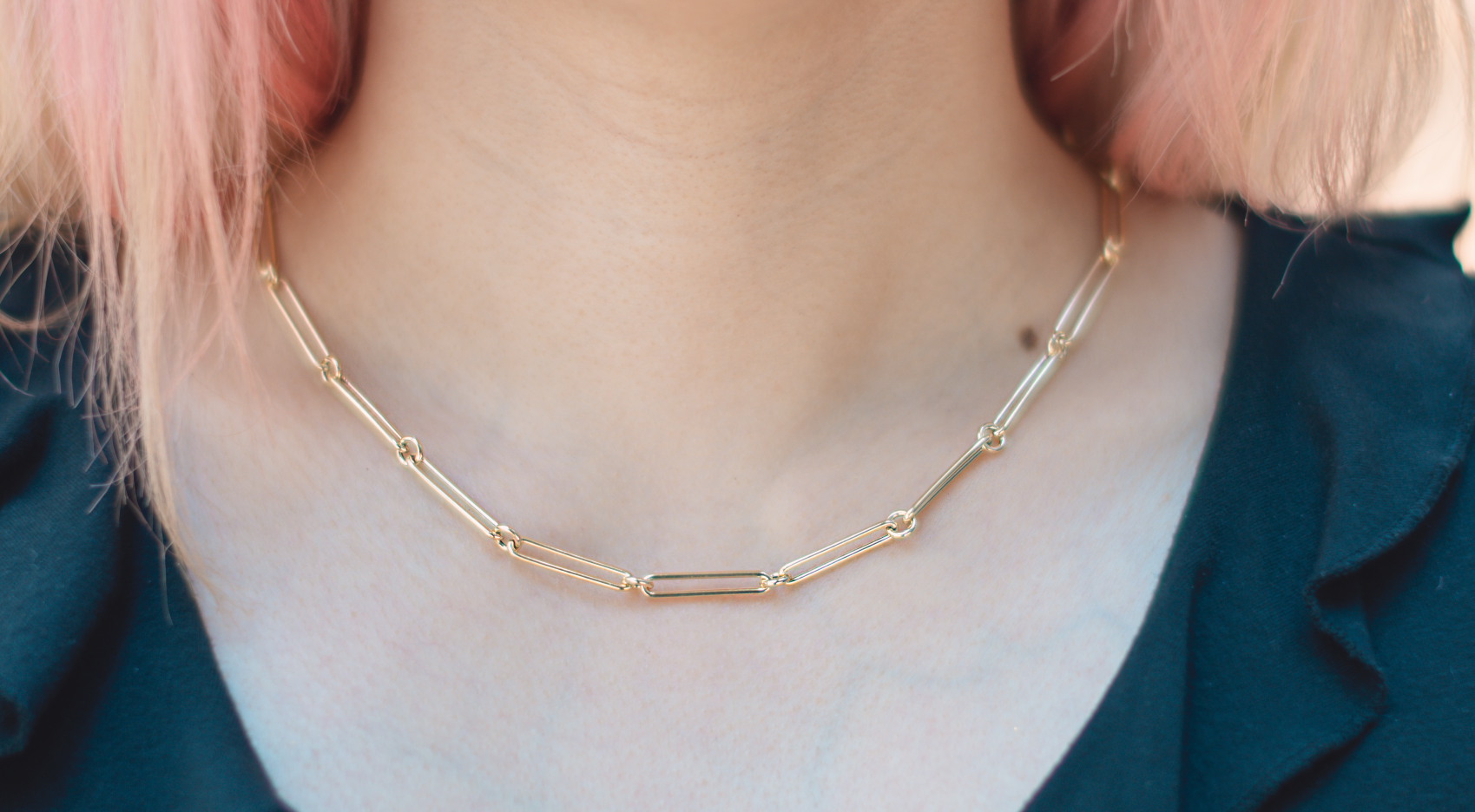 18k paperclip outlet necklace